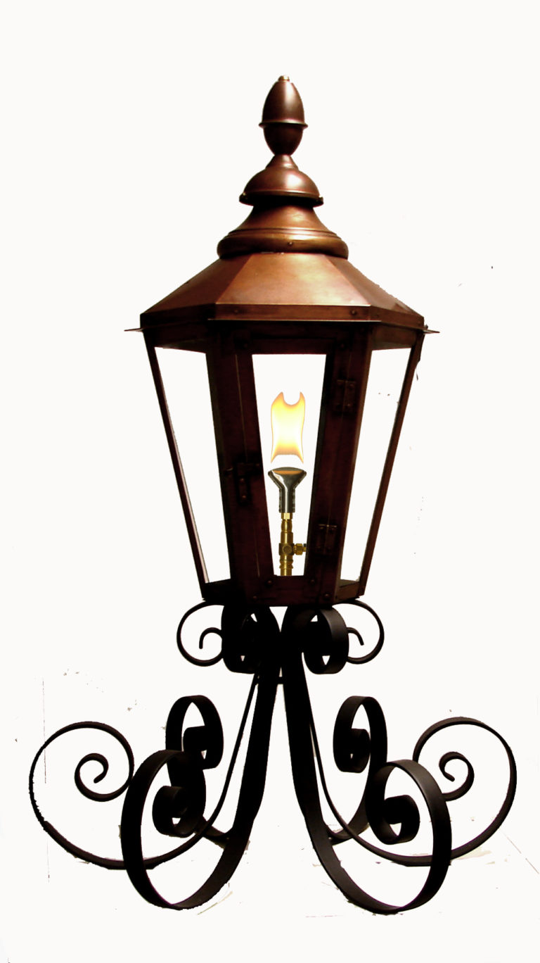 25" Six Sided London Street lantern on custom “Super-Scrolled” Column Mount